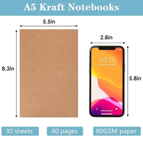 A5 Kraft Notebooks Bulk, Graph Paper Journaling Notebooks, Notebooks for Work, Journal notebooks for kids, Composition Notebooks for School， 60 Pages ，8.3x5.5 Inches (4 Pack) in Saudi Arabia
