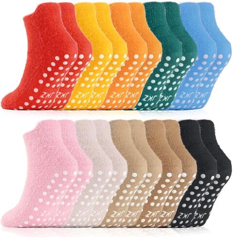 10 Pairs Non Slip Fuzzy Ankle Socks for Women With Grips Winter Warm Cozy Fluffy Hospital Slipper Socks in Saudi Arabia