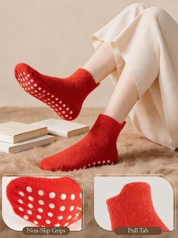 10 Pairs Non Slip Fuzzy Ankle Socks for Women With Grips Winter Warm Cozy Fluffy Hospital Slipper Socks in Saudi Arabia