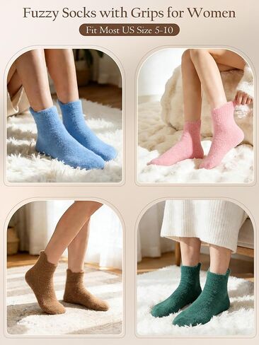10 Pairs Non Slip Fuzzy Ankle Socks for Women With Grips Winter Warm Cozy Fluffy Hospital Slipper Socks in Saudi Arabia