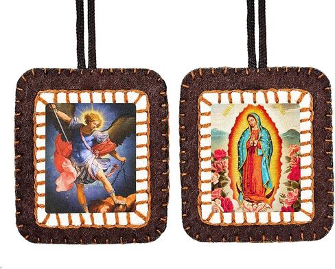 Scapulars Catholic Our Lady of Mt Carmel and Sacred Heart of Jesus - Brown Necklace Scapular for Women Men - Escapularios Catolicos, 100% Wool Handsewn in Kuwait