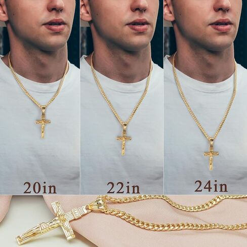 Gold Plated Cross Necklace for Men 14K Gold Plated Cross Necklace for Men Crosses Chain Necklaces for Mens Paired with 4.3mm Cuban Chain Crucifix Pendant Mens Crosses Necklaces 20/22/24in in Kuwait