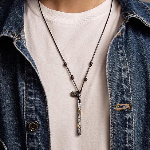 رجل شخصية شريط قلادة الشمع حبل قلادة - اليدوية منقوشة سحر مضفر الجلود الحبل قابل للتعديل قلادة مجوهرات هدية للأب الزوج صديقها in Kuwait