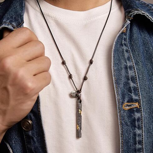 رجل شخصية شريط قلادة الشمع حبل قلادة - اليدوية منقوشة سحر مضفر الجلود الحبل قابل للتعديل قلادة مجوهرات هدية للأب الزوج صديقها in Kuwait