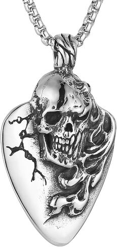 HZMAN Skull Necklace for Men Biker Stainless Steel Heavy Metal Gothic Skull Head Pendant Halloween Jewelry in Saudi Arabia