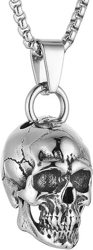 HZMAN Skull Necklace for Men Biker Stainless Steel Heavy Metal Gothic Skull Head Pendant Halloween Jewelry in Saudi Arabia