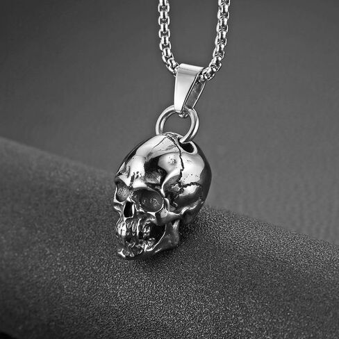 HZMAN Skull Necklace for Men Biker Stainless Steel Heavy Metal Gothic Skull Head Pendant Halloween Jewelry in Saudi Arabia