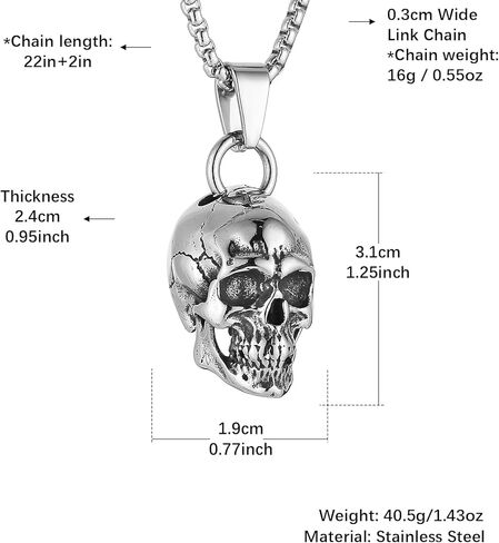 HZMAN Skull Necklace for Men Biker Stainless Steel Heavy Metal Gothic Skull Head Pendant Halloween Jewelry in Saudi Arabia
