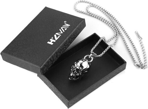 HZMAN Skull Necklace for Men Biker Stainless Steel Heavy Metal Gothic Skull Head Pendant Halloween Jewelry in Saudi Arabia
