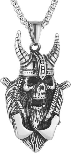 HZMAN Skull Necklace for Men Biker Stainless Steel Heavy Metal Gothic Skull Head Pendant Halloween Jewelry in Saudi Arabia