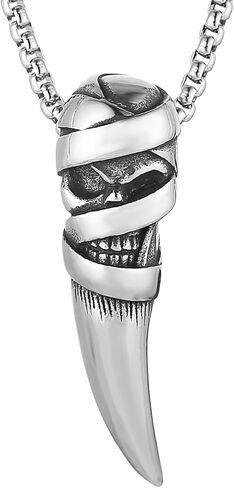 HZMAN Skull Necklace for Men Biker Stainless Steel Heavy Metal Gothic Skull Head Pendant Halloween Jewelry in Saudi Arabia