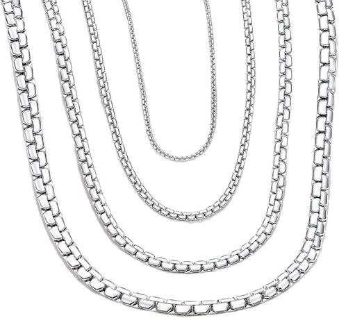 ChainsHouse Flat Box Chain Necklace Men, 2/4/6/8mm Round Link Chain Necklaces, Stainless Steel/Black/14K Gold Plated Mens Jewelry, 14"-30" Length, Come Gift Box in Saudi Arabia