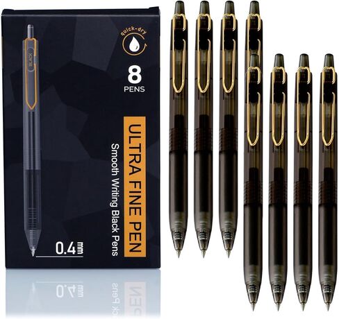 Smooth Writing Black Gel Pens - 0.4mm Fine Point for Precise & Comfortable Writing, Refillable & Long-Lasting Ink, Pack of 8 in Saudi Arabia