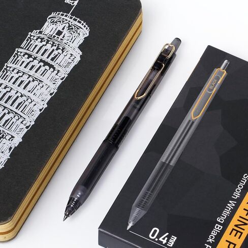 Smooth Writing Black Gel Pens - 0.4mm Fine Point for Precise & Comfortable Writing, Refillable & Long-Lasting Ink, Pack of 8 in Saudi Arabia