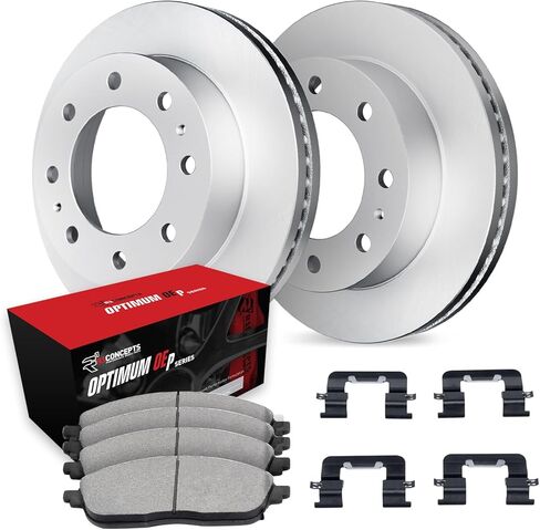 R1 Concepts Front Brake Kit For 1995-1999 Ford E-250, F-250, 1995-2000 Ford E-350 Econoline| Blank Brake Rotors| Optimum OEP Brake Pads and Rotors Kit| Hardware included in Saudi Arabia