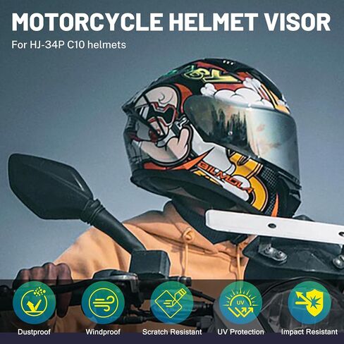 XINGWU Motorcycle Helmet Visor Replacement for Tinted C10 Helmet Visor with Anti-fog Rainproof Film UV Protection Face Shield (Deep Black) in Saudi Arabia