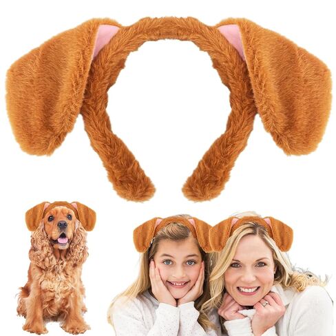 Dog Ear Headband Pink Steampunk Goggles,Halloween Brown Dogs Ears Headbands Paw Themed Costume Accessories for Women,Girls Cosplay Party Decorations in Kuwait