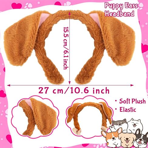 Dog Ear Headband Pink Steampunk Goggles,Halloween Brown Dogs Ears Headbands Paw Themed Costume Accessories for Women,Girls Cosplay Party Decorations in Kuwait