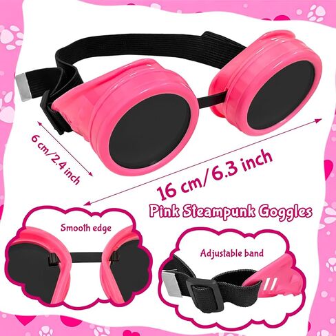 Dog Ear Headband Pink Steampunk Goggles,Halloween Brown Dogs Ears Headbands Paw Themed Costume Accessories for Women,Girls Cosplay Party Decorations in Kuwait