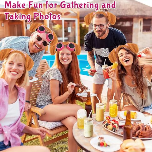 Dog Ear Headband Pink Steampunk Goggles,Halloween Brown Dogs Ears Headbands Paw Themed Costume Accessories for Women,Girls Cosplay Party Decorations in Kuwait