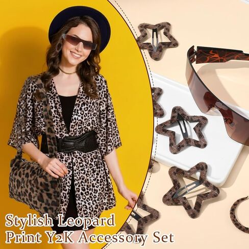 JATEBI 12 Pcs Y2k Accessories Set for Women Leopard Shoulder Bag Sunglasses Circle Earrings Star Clips 2000s Accessories for Party Photos Props Styling Content in Kuwait