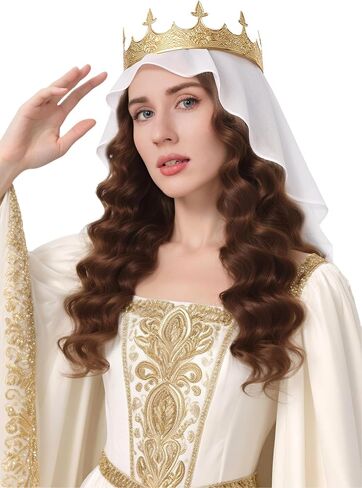 القرون الوسطى الحجاب تيارا مجموعة 2 قطعة الأميرة الإكليل للنساء عصر النهضة نوبل الإكليل تأثيري حلي النساء العرائس الزفاف in Kuwait