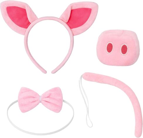 4pcs Pig Ears and Headband Costume Accessorise Set – Pink Ears Headband Tail Nose and Bow Tie Halloween Cosplay Themed Party & Farm Animal Dress Up in Saudi Arabia