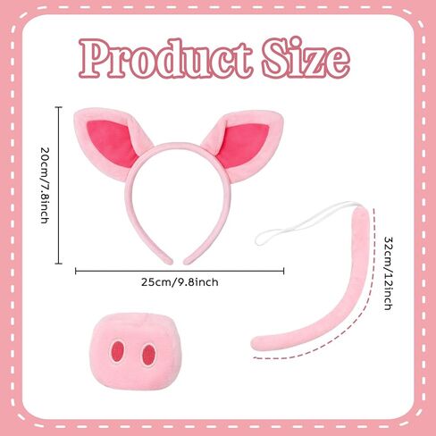 4pcs Pig Ears and Headband Costume Accessorise Set – Pink Ears Headband Tail Nose and Bow Tie Halloween Cosplay Themed Party & Farm Animal Dress Up in Saudi Arabia