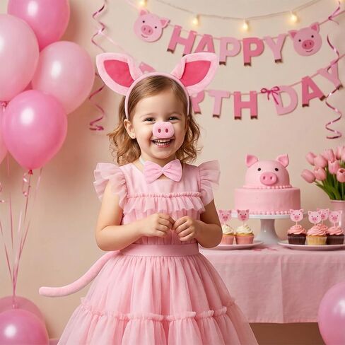 4pcs Pig Ears and Headband Costume Accessorise Set – Pink Ears Headband Tail Nose and Bow Tie Halloween Cosplay Themed Party & Farm Animal Dress Up in Saudi Arabia