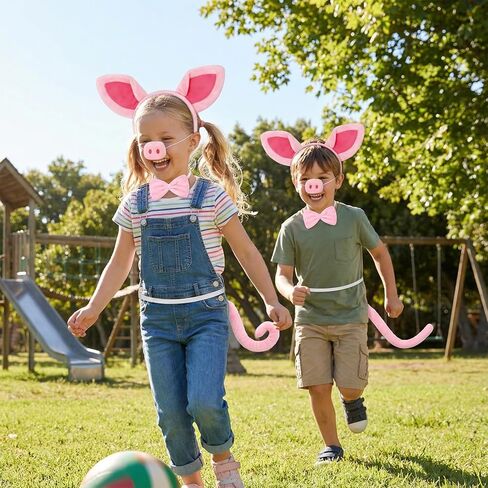 4pcs Pig Ears and Headband Costume Accessorise Set – Pink Ears Headband Tail Nose and Bow Tie Halloween Cosplay Themed Party & Farm Animal Dress Up in Saudi Arabia