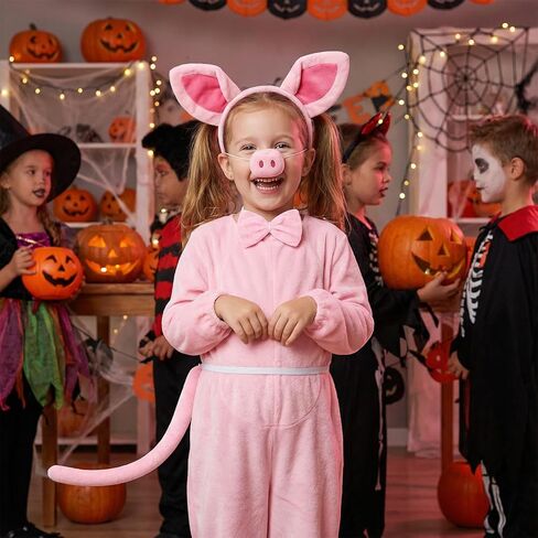 4pcs Pig Ears and Headband Costume Accessorise Set – Pink Ears Headband Tail Nose and Bow Tie Halloween Cosplay Themed Party & Farm Animal Dress Up in Saudi Arabia