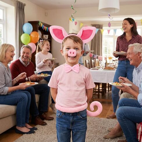 4pcs Pig Ears and Headband Costume Accessorise Set – Pink Ears Headband Tail Nose and Bow Tie Halloween Cosplay Themed Party & Farm Animal Dress Up in Saudi Arabia