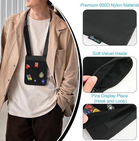 Beautyflier Small Pin Display Bag, Crossbody Bag for Pins Organization, Stylish Badges Display Bag for Cosplay, Travel, Theme Party, Black (Pins/Badges Not Included) in Saudi Arabia