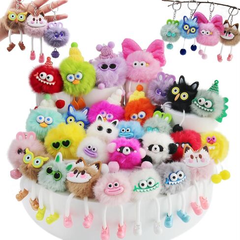 28 قطعة من سلاسل المفاتيح القطيفة اللطيفة | سلاسل مفاتيح كاواي الغامضة لتفضلات الحفلات | حشو بيض عيد الفصح، جوائز الفصل الدراسي، حشو حقائب الهدايا الجيدة، ألعاب بيناتا ومكافآت كرنفال المدرسة in Kuwait