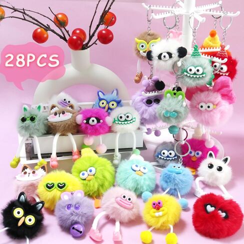 28 قطعة من سلاسل المفاتيح القطيفة اللطيفة | سلاسل مفاتيح كاواي الغامضة لتفضلات الحفلات | حشو بيض عيد الفصح، جوائز الفصل الدراسي، حشو حقائب الهدايا الجيدة، ألعاب بيناتا ومكافآت كرنفال المدرسة in Kuwait