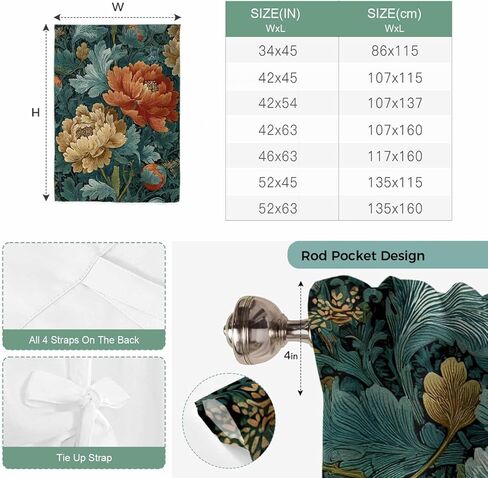 Vintage Floral Tie Up Curtains for Window, Boho Red White Floral Leaves Country Vintage Thermal Insulated Balloon Shade Rod Pocket Curtains Valance Panels for Kitchen Bathroom Café 42'' x 45'' in Saudi Arabia