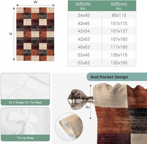 Brown Beige Block Tie Up Curtains for Window, Abstract Art Modern Geometric Thermal Insulated Balloon Shade Adjustable Rod Pocket Curtains Valance Panels for Kitchen Bathroom Café 42'' x 63'' in Saudi Arabia