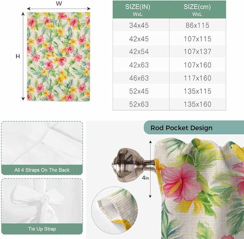 Pink Spring Flowers Tie Up Curtains for Window, Leaves Vintage Botanical Country Rural Thermal Insulated Balloon Shade Rod Pocket Curtains Valance Panels for Kitchen Bathroom Café 42'' x 54'' in Saudi Arabia