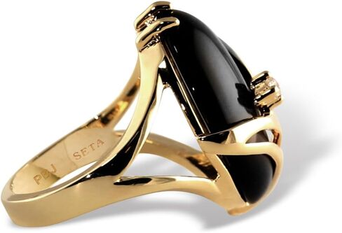 Palm Beach Jewelry Yellow Gold-Plated Oval Shaped Natural Black Onyx and Round Crystal Ring in Saudi Arabia