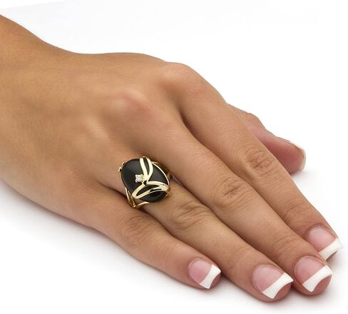 Palm Beach Jewelry Yellow Gold-Plated Oval Shaped Natural Black Onyx and Round Crystal Ring in Saudi Arabia