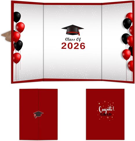 18"X12" Graduation Signature Board - Red & Black Balloons - Class Of 2024 Grad Guest Book Alternative For College & High School Students, Congrats Graduate Gift, Party Favors & Decors(Red) - A09 in Kuwait