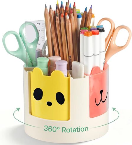 Uniclife 360° Rotating Pen Holder for Desk, 13 Slots Rotating Pencil Holder with Stickers, 360 Degree Spinning Desk Organizer, Cute Desktop Stationery Organizer Marker Organizer Art Supply Organizers in Saudi Arabia