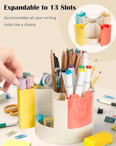 Uniclife 360° Rotating Pen Holder for Desk, 13 Slots Rotating Pencil Holder with Stickers, 360 Degree Spinning Desk Organizer, Cute Desktop Stationery Organizer Marker Organizer Art Supply Organizers in Saudi Arabia