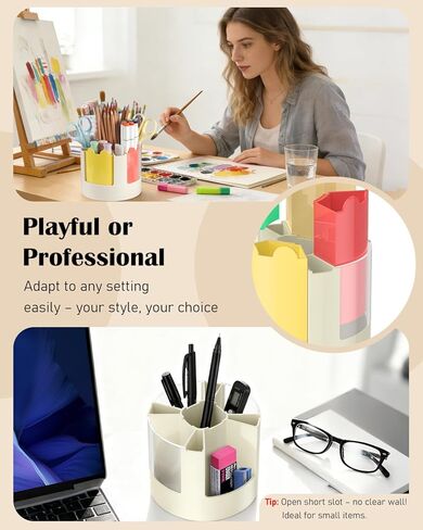 Uniclife 360° Rotating Pen Holder for Desk, 13 Slots Rotating Pencil Holder with Stickers, 360 Degree Spinning Desk Organizer, Cute Desktop Stationery Organizer Marker Organizer Art Supply Organizers in Saudi Arabia