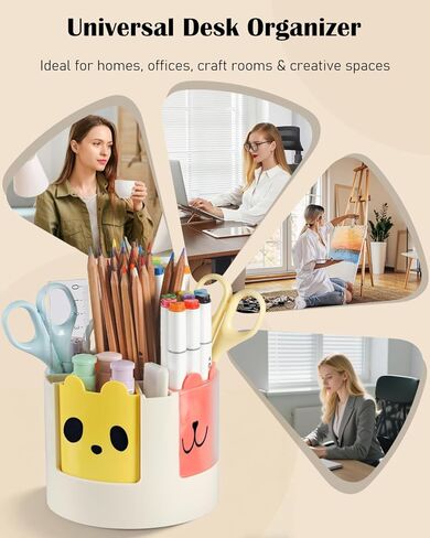 Uniclife 360° Rotating Pen Holder for Desk, 13 Slots Rotating Pencil Holder with Stickers, 360 Degree Spinning Desk Organizer, Cute Desktop Stationery Organizer Marker Organizer Art Supply Organizers in Saudi Arabia