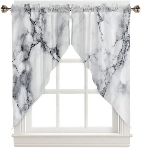 ستائر المطبخ من الرخام الأبيض من تومويش للنوافذ، ستارة بنمط الحجر الطبيعي للنوافذ وغرفة المعيشة والمطبخ فوق الحوض 2 لوح 29 × 36 بوصة ستائر جيب قضيب in Kuwait