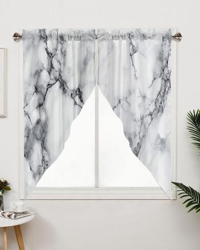 ستائر المطبخ من الرخام الأبيض من تومويش للنوافذ، ستارة بنمط الحجر الطبيعي للنوافذ وغرفة المعيشة والمطبخ فوق الحوض 2 لوح 29 × 36 بوصة ستائر جيب قضيب in Kuwait