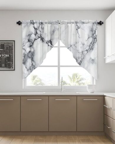 ستائر المطبخ من الرخام الأبيض من تومويش للنوافذ، ستارة بنمط الحجر الطبيعي للنوافذ وغرفة المعيشة والمطبخ فوق الحوض 2 لوح 29 × 36 بوصة ستائر جيب قضيب in Kuwait