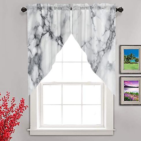 ستائر المطبخ من الرخام الأبيض من تومويش للنوافذ، ستارة بنمط الحجر الطبيعي للنوافذ وغرفة المعيشة والمطبخ فوق الحوض 2 لوح 29 × 36 بوصة ستائر جيب قضيب in Kuwait