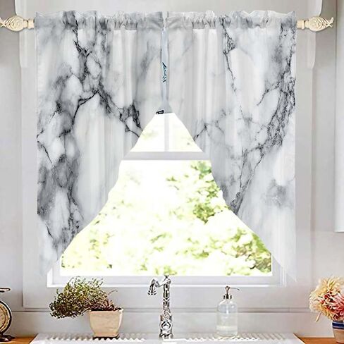 ستائر المطبخ من الرخام الأبيض من تومويش للنوافذ، ستارة بنمط الحجر الطبيعي للنوافذ وغرفة المعيشة والمطبخ فوق الحوض 2 لوح 29 × 36 بوصة ستائر جيب قضيب in Kuwait